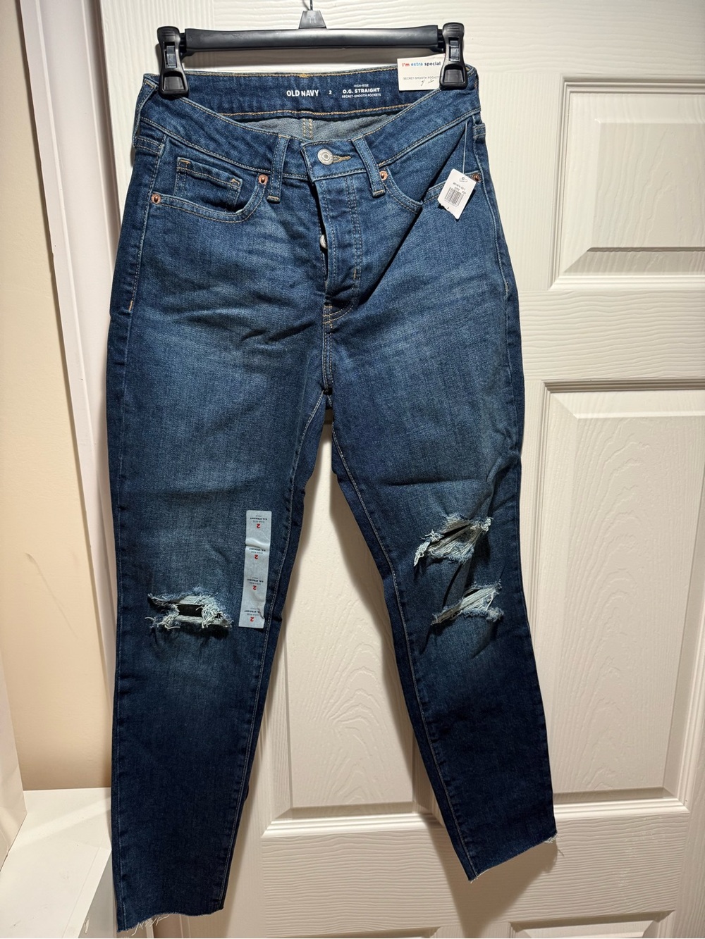 Old Navy Blue Slim Straight Men's Jeans with Knee Rips